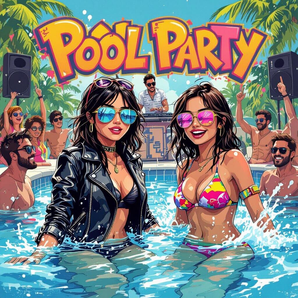 Biker Meets Surfer: Vibrant Pool Party Scene