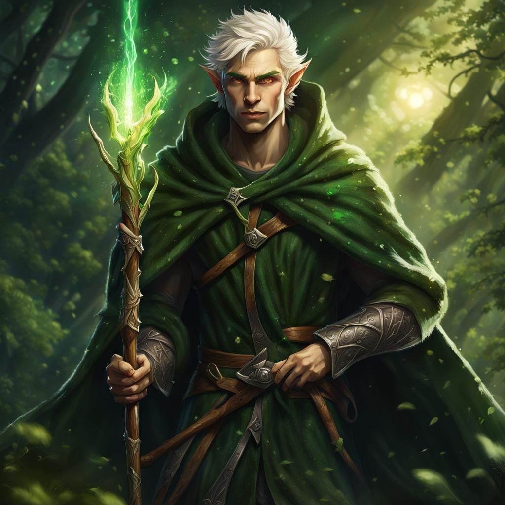 Young Elf Druid Casting Sunlight Spell: Fantasy Portrait