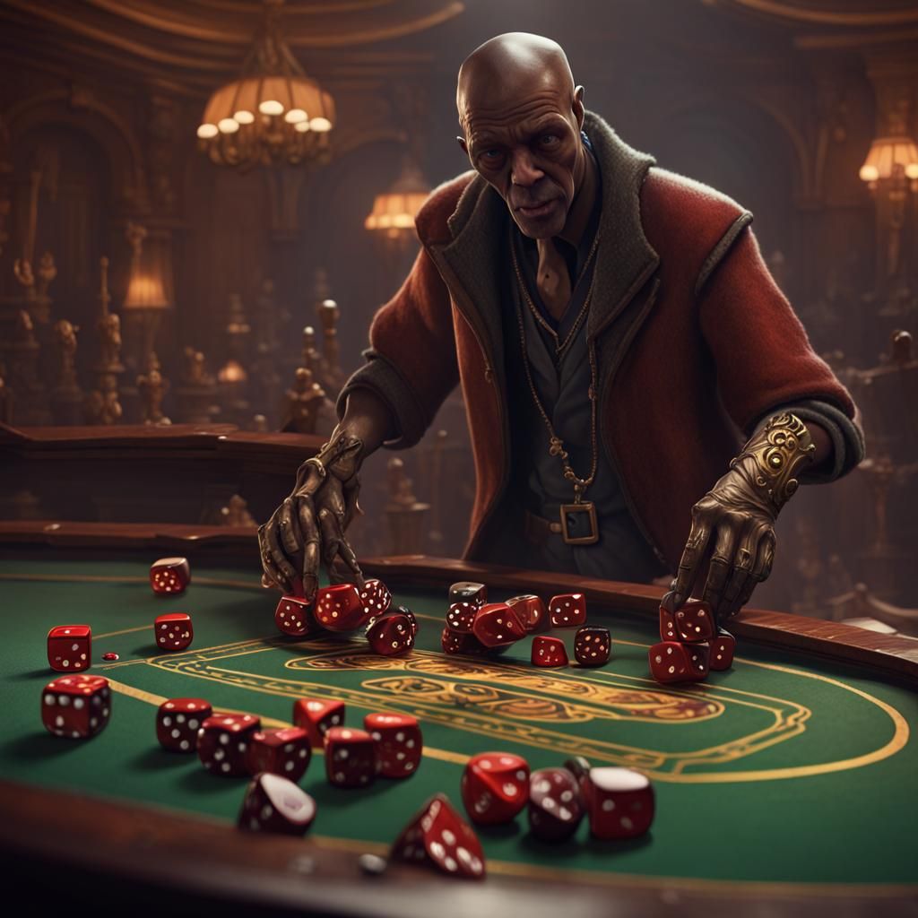 Stickman Supervising Dice Game in Detailed Matte Painting