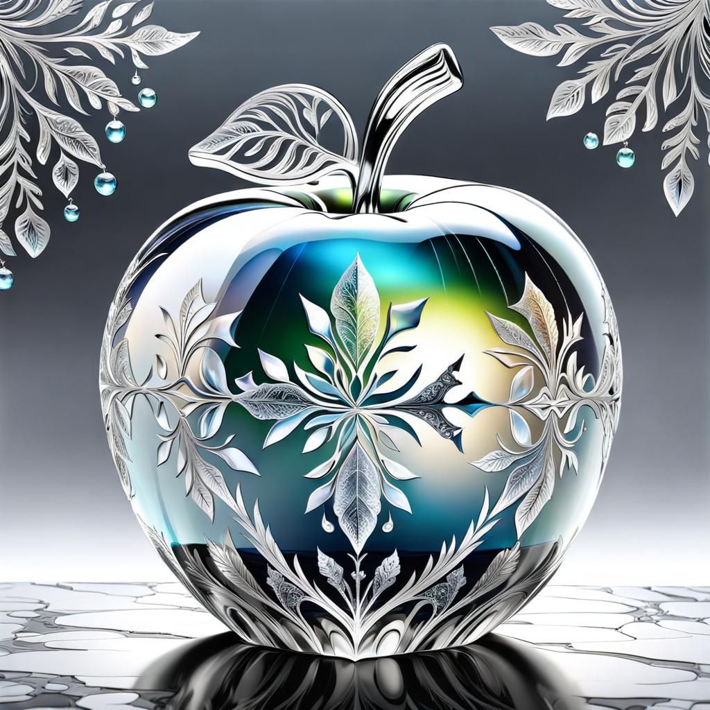 Icy Glass Apple with Filigree Design