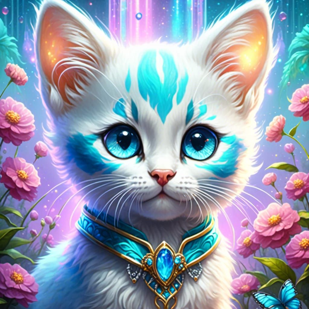 Cute Blue-Eyed Cat with Luxurious Fur