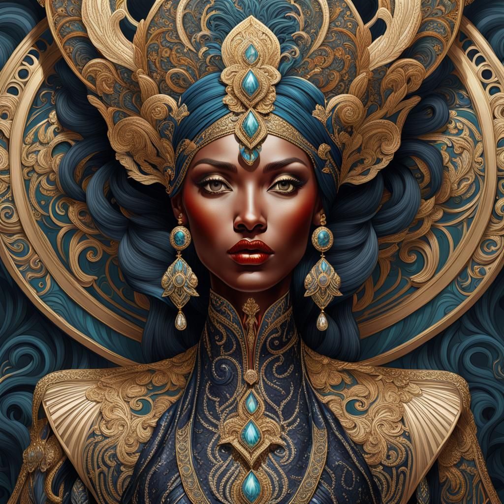 Ornate Woman Portrait in Art Nouveau Style