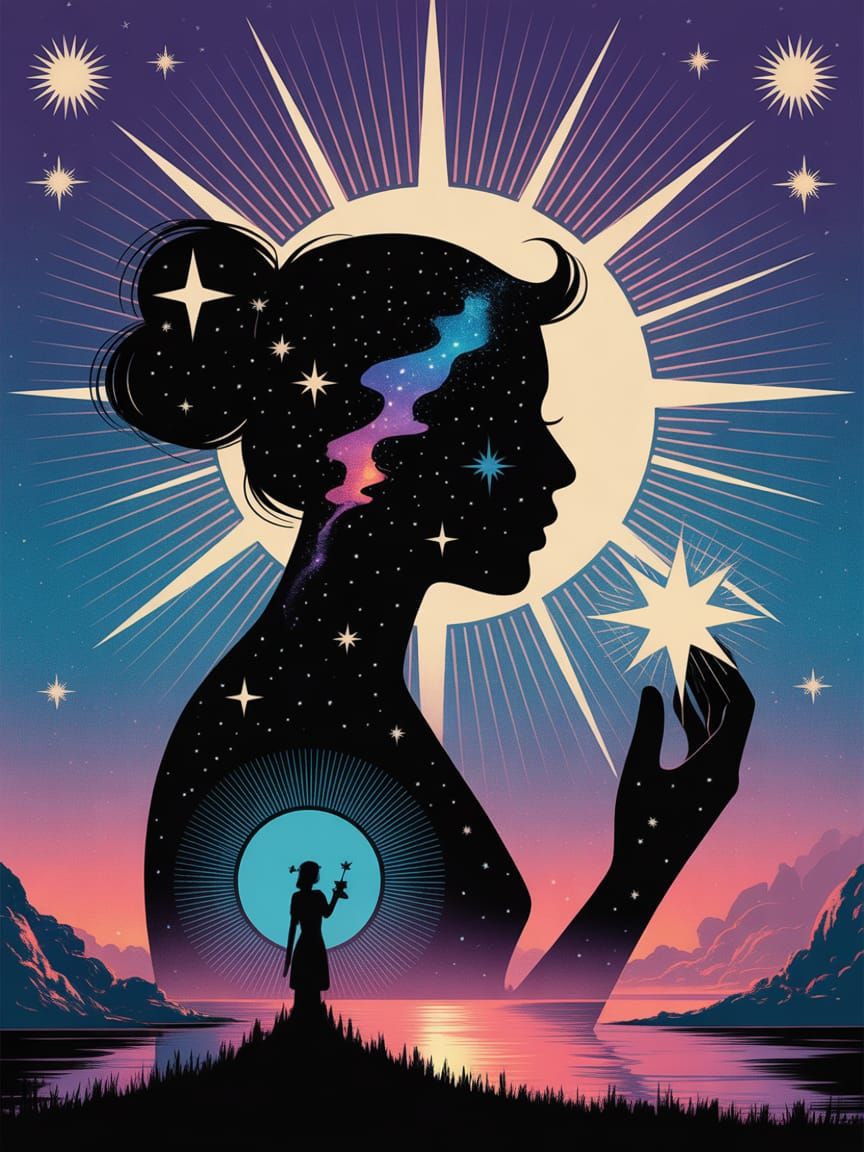 Holographic Tarot Cards in Starry Night Collage