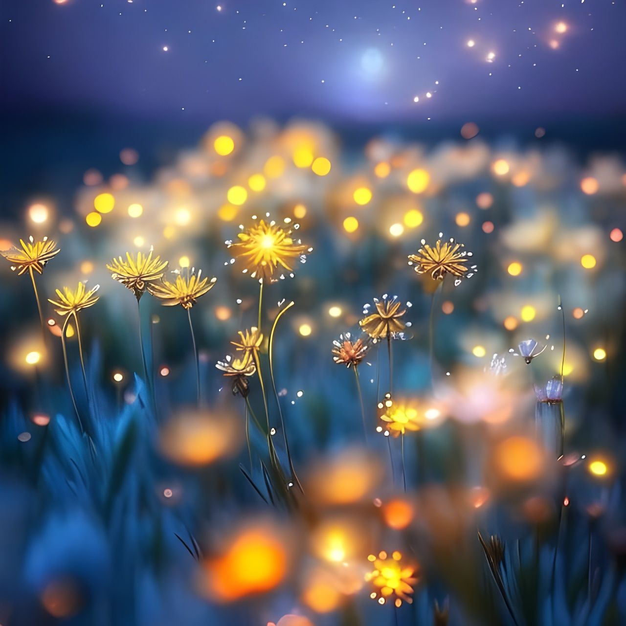 Glowing Flowers at Night: A Photorealistic Macro Photo