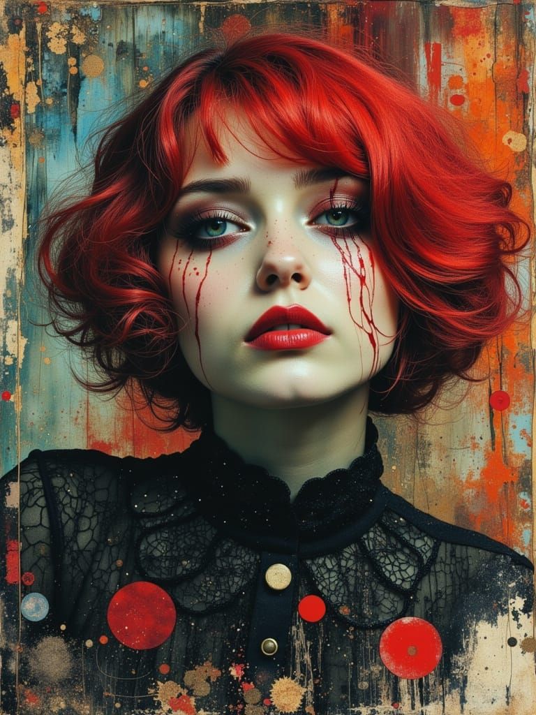 Gothic Abstract Portrait in Watercolor Alcohol Textures