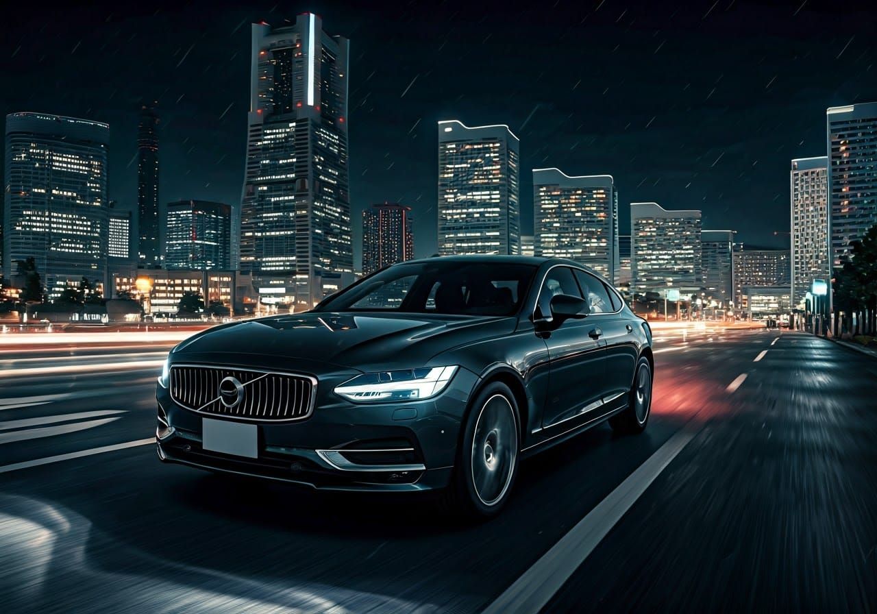 Volvo S90 in Anime-Inspired Yokohama Nightscape
