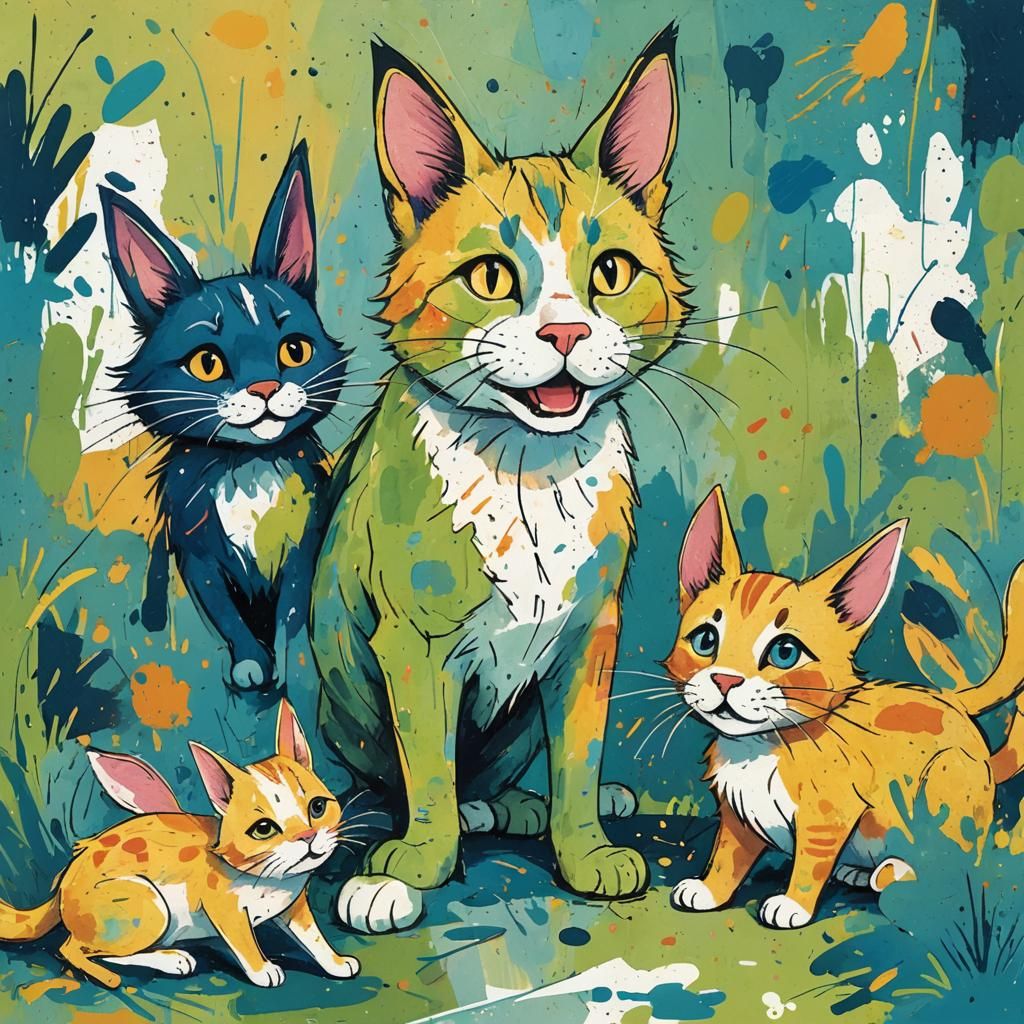 Playful Furry Friends in Children's Illustration Style
