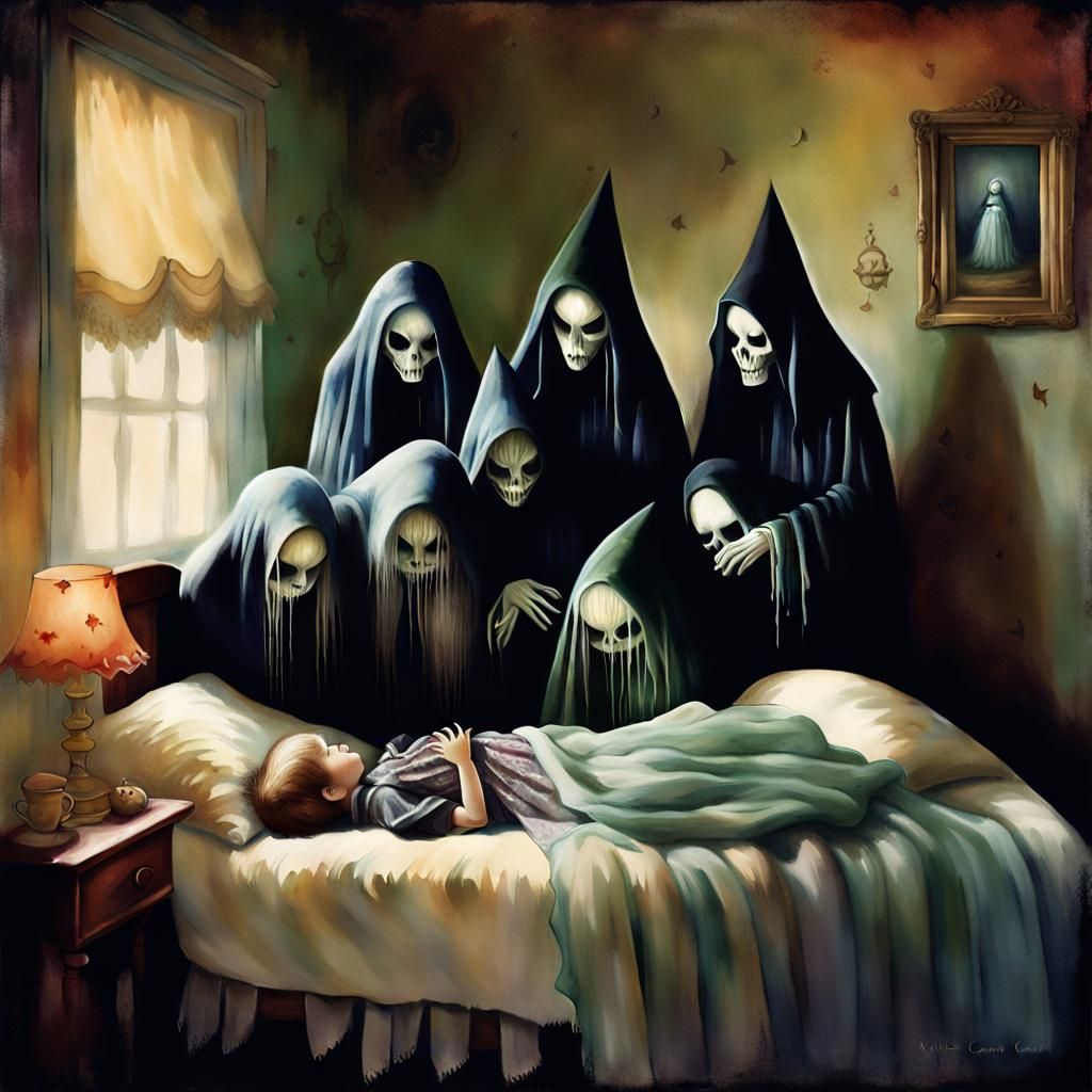 Vintage Photo of Witches Around Sleeping Child