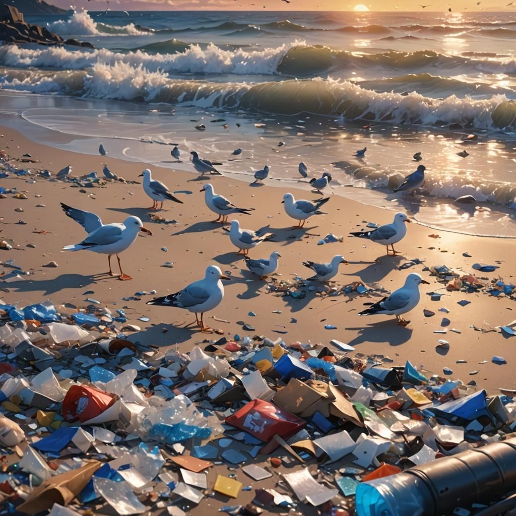 Trash Beach: Hyperrealistic 3D Anime Art