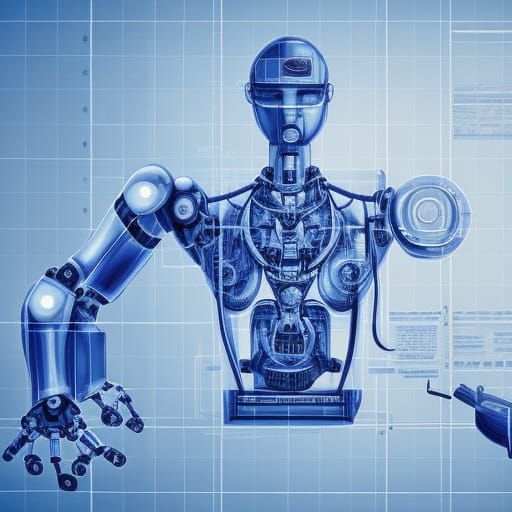 Robot Surgeon Blueprint: Technical Drawing in Blue