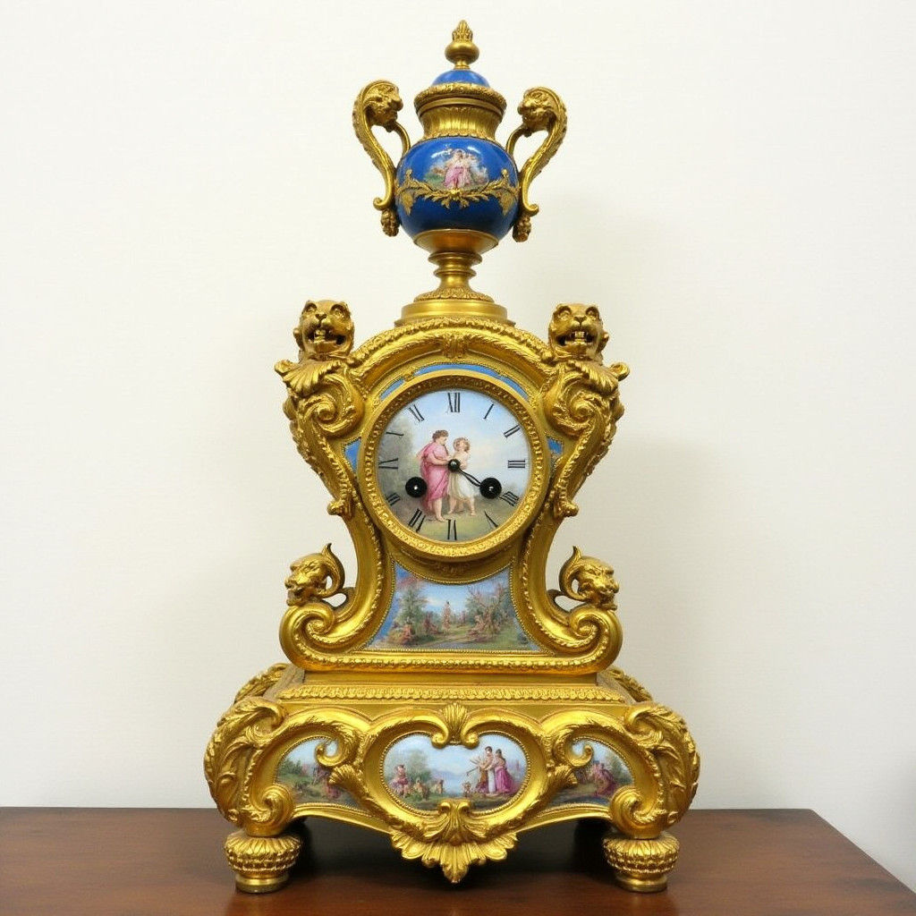 Lavishly Decorated Clock with Painted Scene