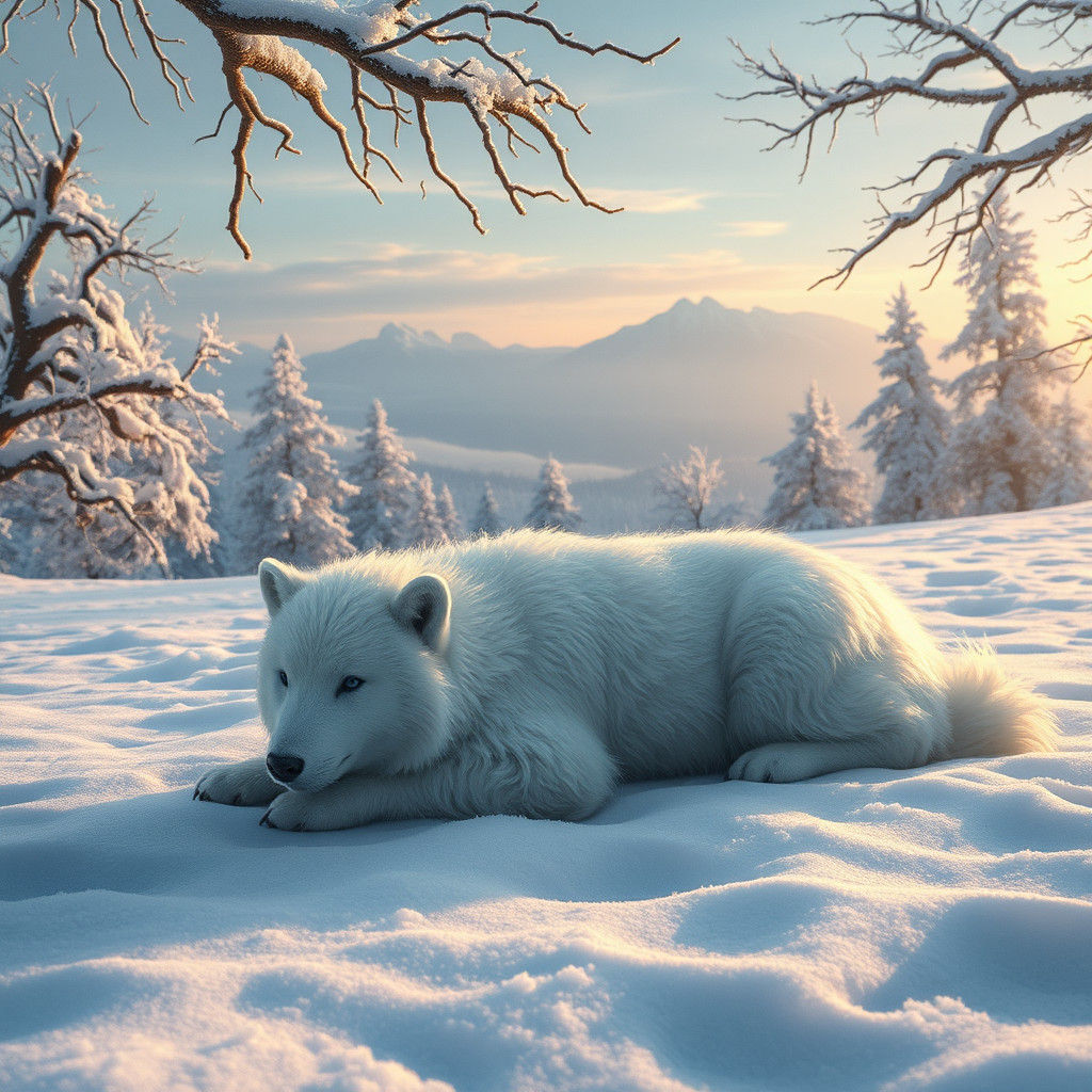 Eisbeer in Winter Fantasy Landscape, Matte Painting