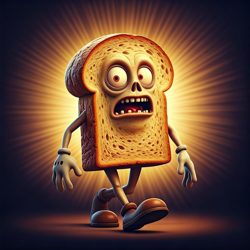 A Walking Slice of Bread in a Vibrant Cinematic Scene