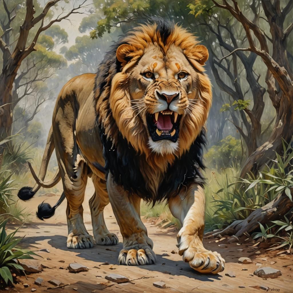 Roaring Lion: Oil Painting