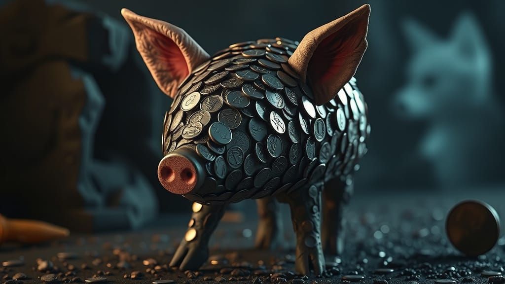 Pig Made of Coins in Dark Fantasy Style