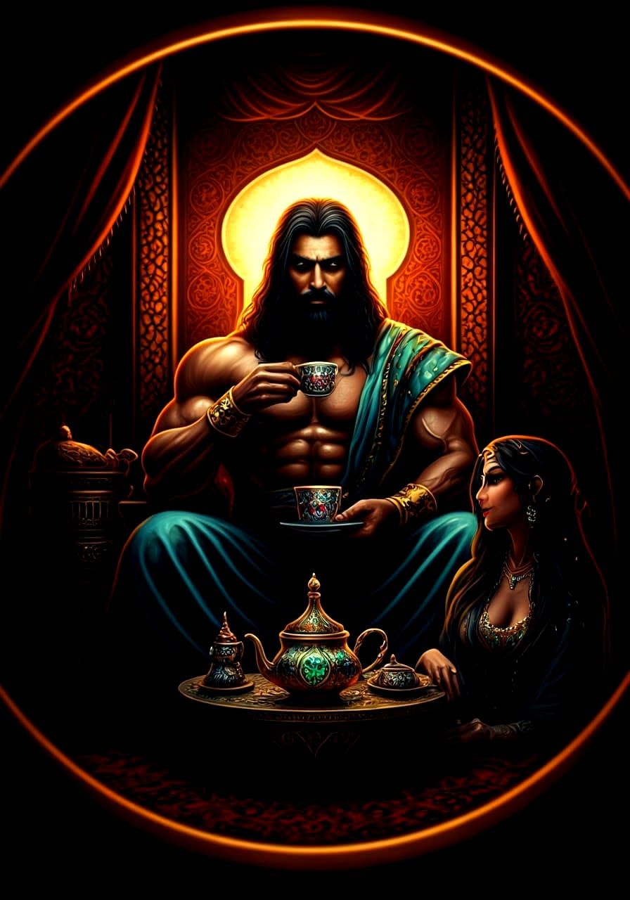 Sassanid King Shahryar in Arabian Nights Atmosphere