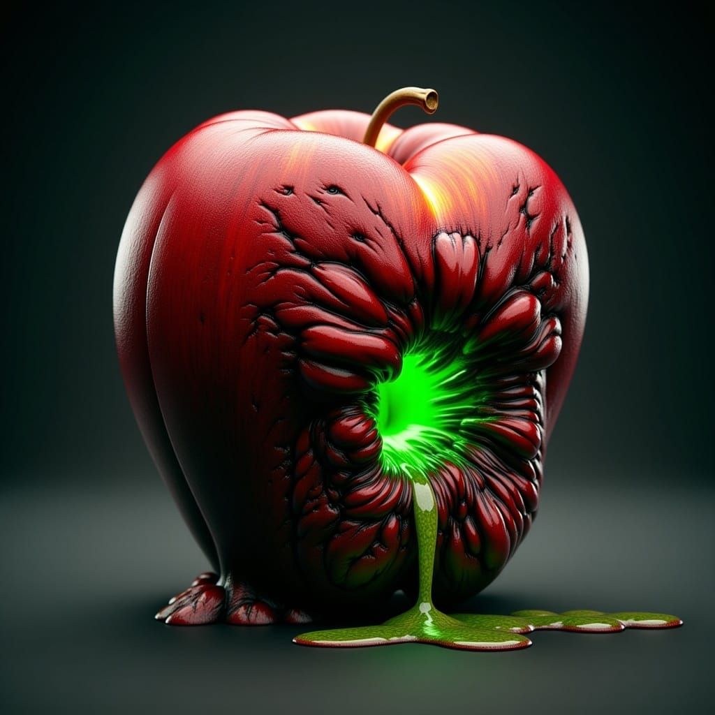 Grotesque Apple Oozing Radioactive Pulp in Sci-Fi Horror Sty...