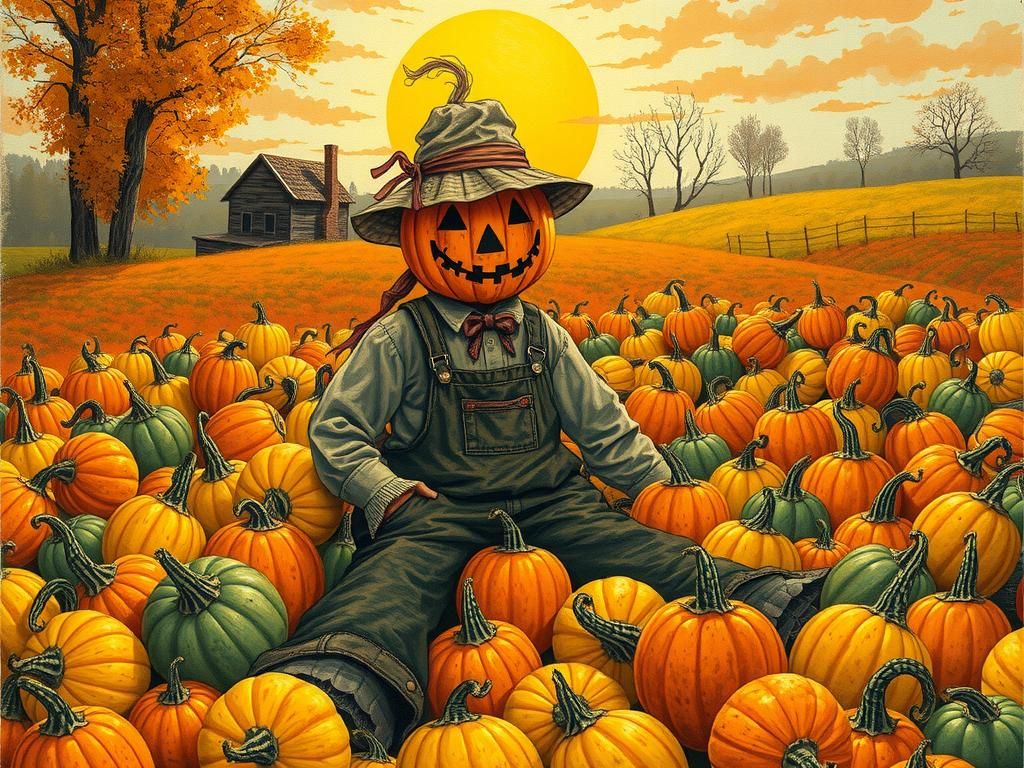 Autumn Harvest: Scarecrow in Folk Art Style
