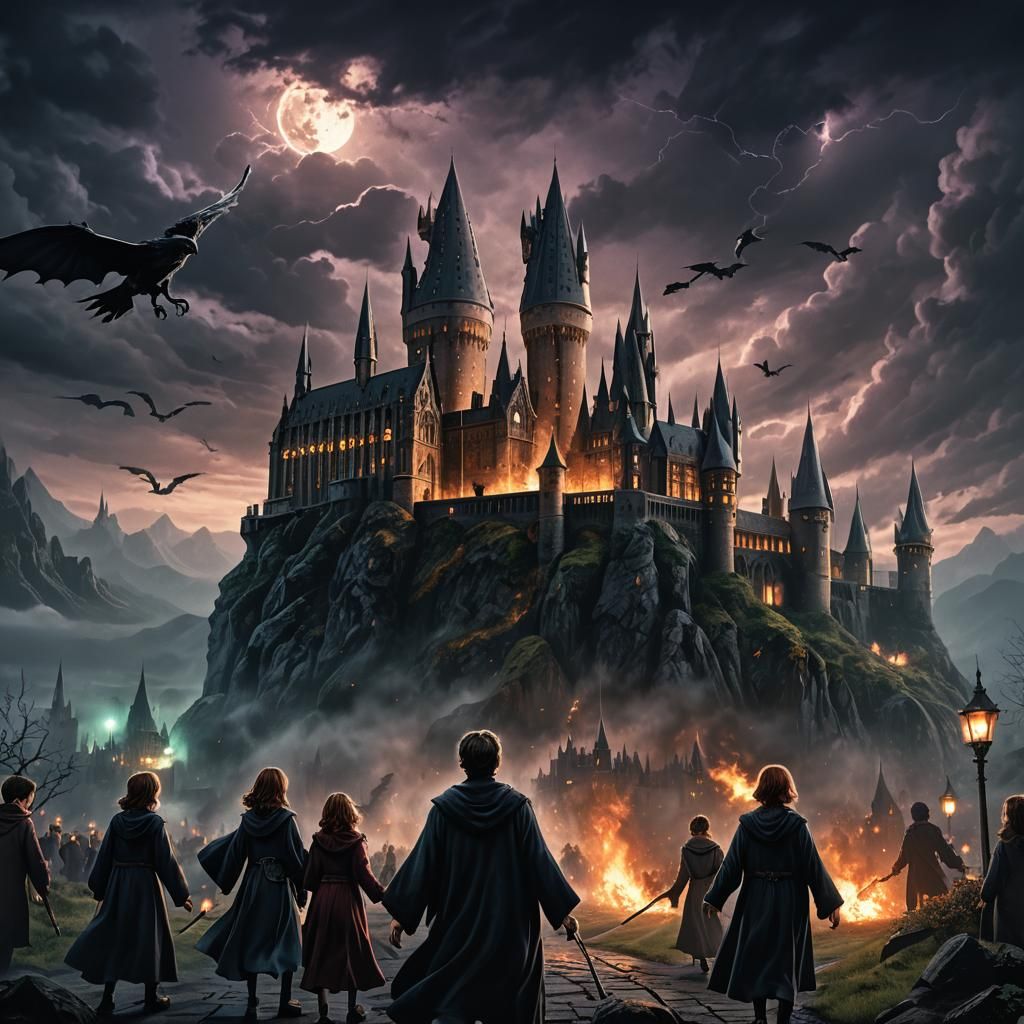 Harry Potter Fighting Dementors in Hogwarts: Dark Fantasy
