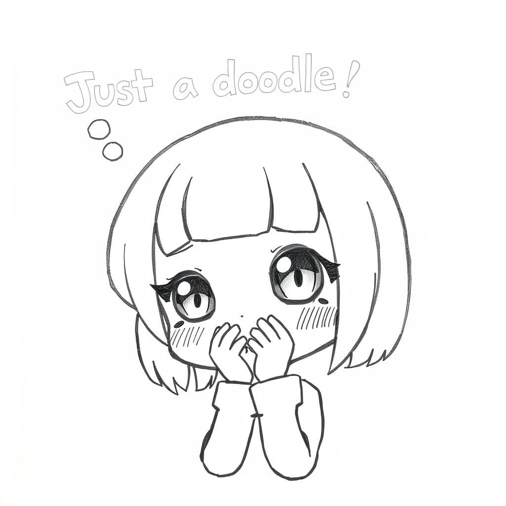 Anime Girl Thinks 'Just a Doodle' in Sketch Style