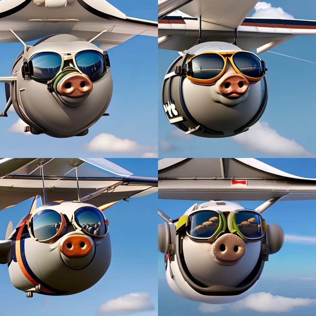 Pig Pilot Hanging Under Airplane Wing