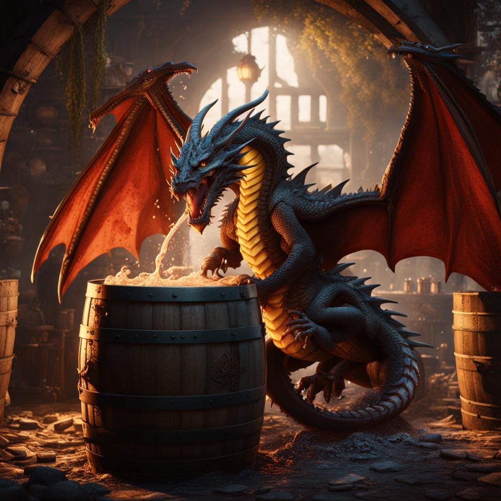 Dragon's Delight: Ale Barrel Fantasy Art