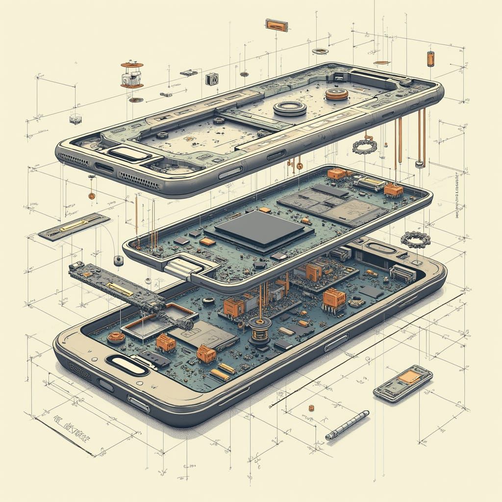 Galaxy Phone Disassembled in Electrical Schematic Style