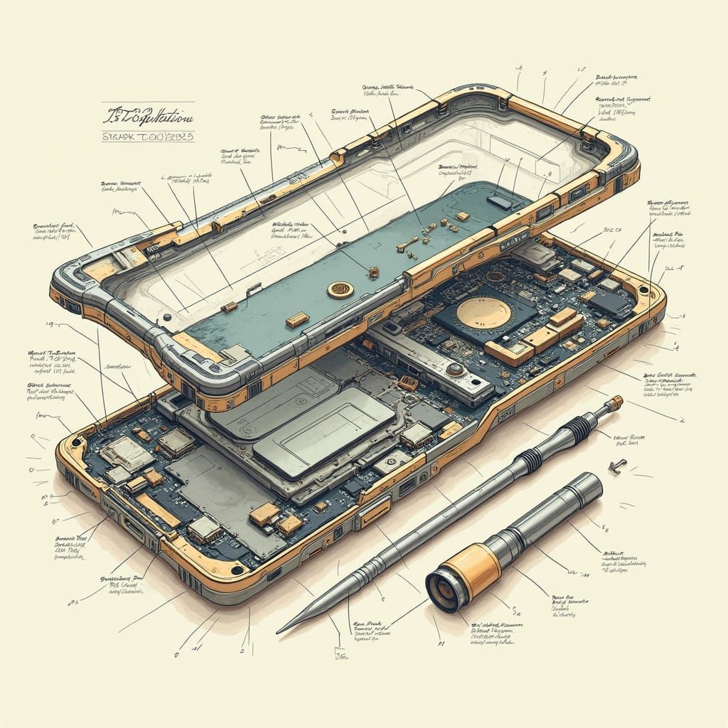 Galaxy Phone Exploded View in Futuristic Electrical Schemati...