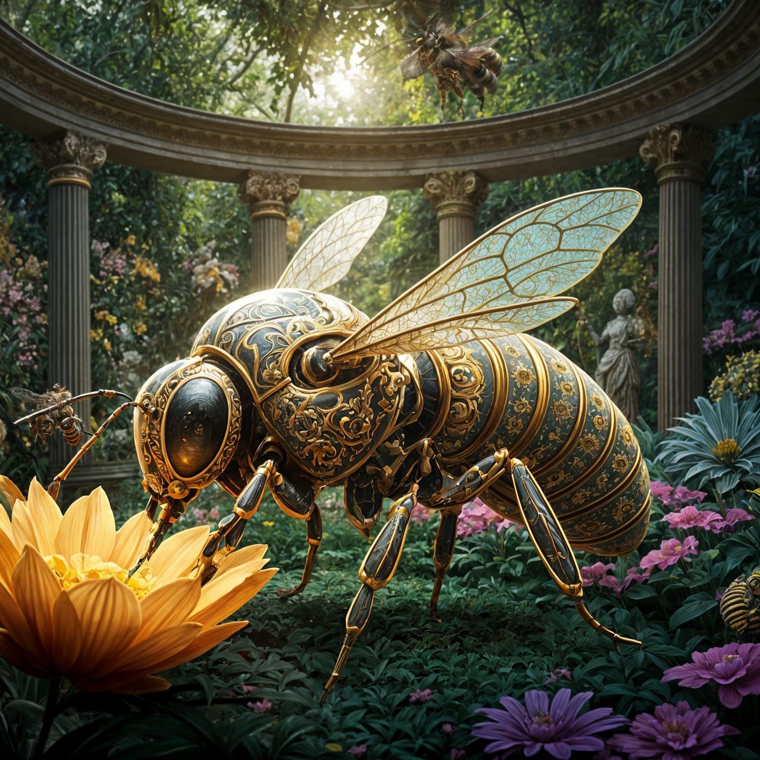 Robotic Bees in a Futuristic Floral Paradise