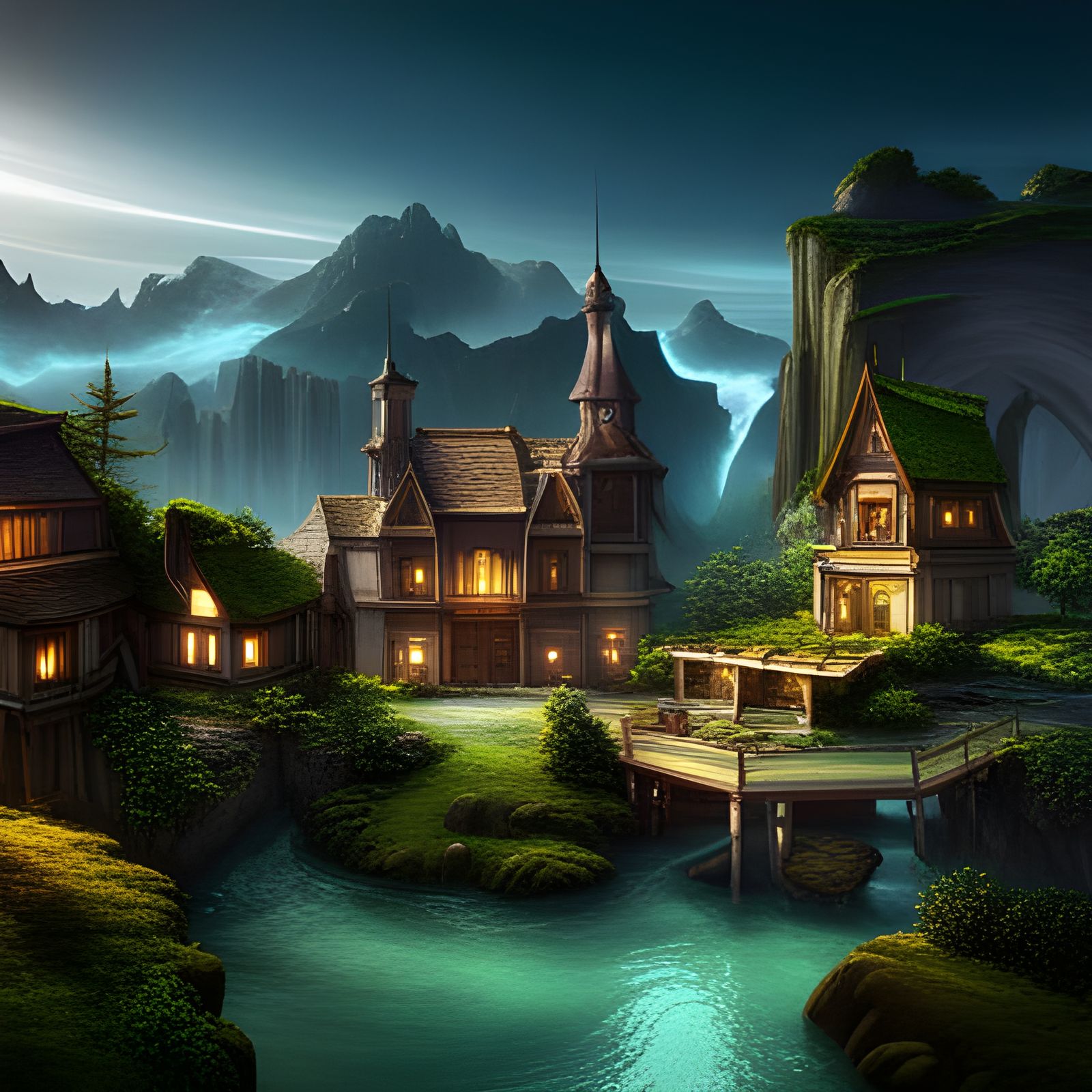 Fantastical Paradise Village: Detailed Matte Painting