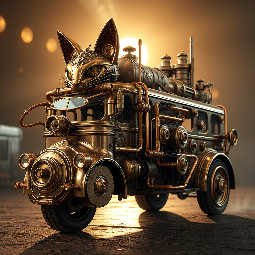 Steampunk Bus-Cat Vehicle in 8K Resolution