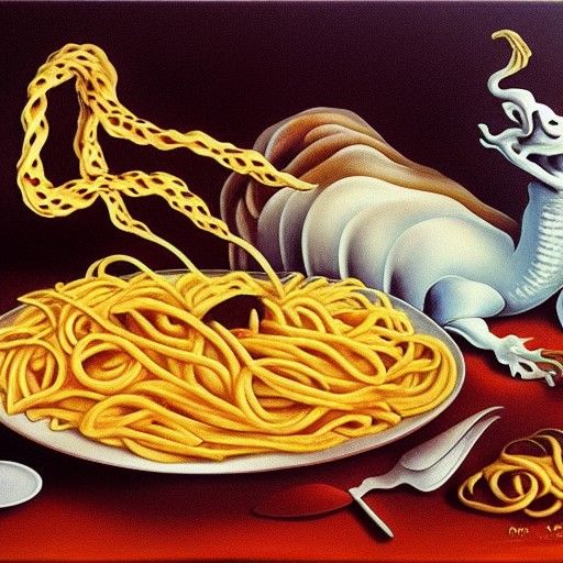 Surreal Dragon Dining: A Dali-esque Oil Painting