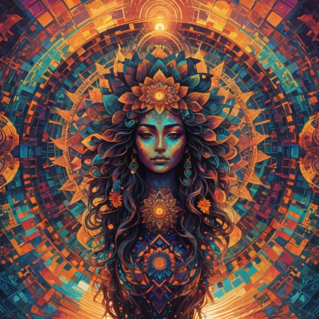 Goddess Silhouette with Psychedelic Sunset Coast, 8K