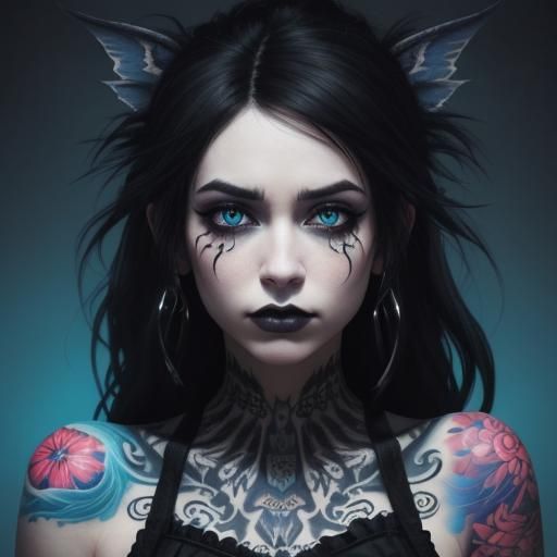 Beautiful Emo ballerina  , full body tattoos ,black hair ,pi...