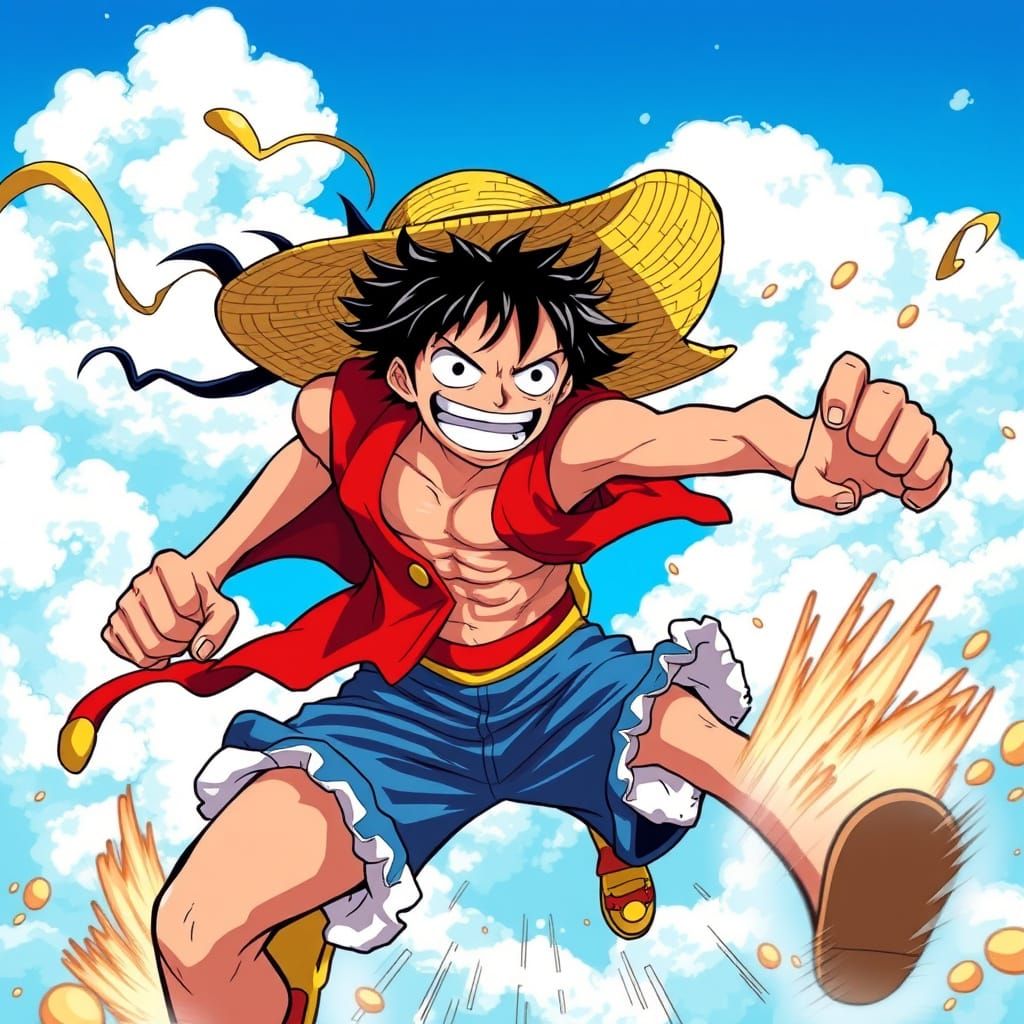 Vibrant Anime Hero in Mid-Dash, Red Vest Flapping, Steam Puf...