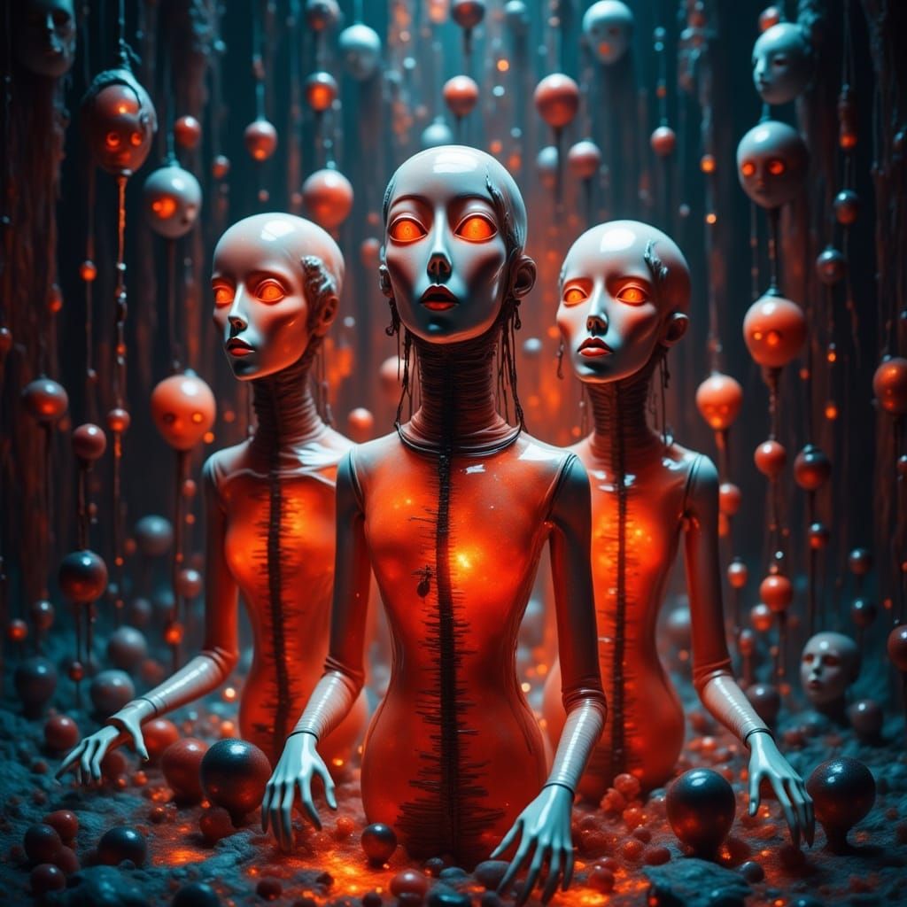 Holographic Dolls in Spooky Surrealist Dreamscape