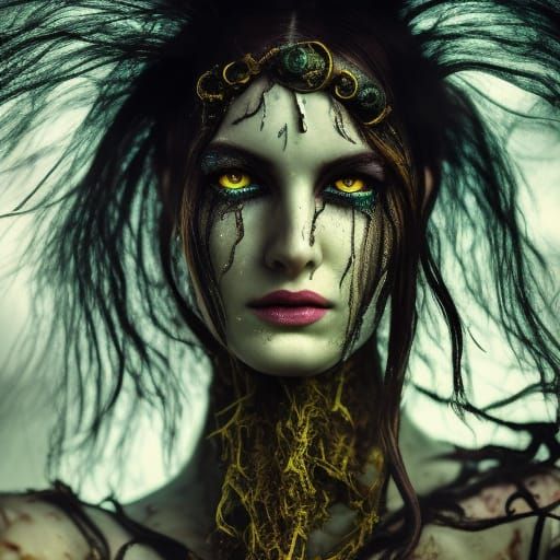 Tiefling Warlock with Seaweed in Hyperrealistic Style