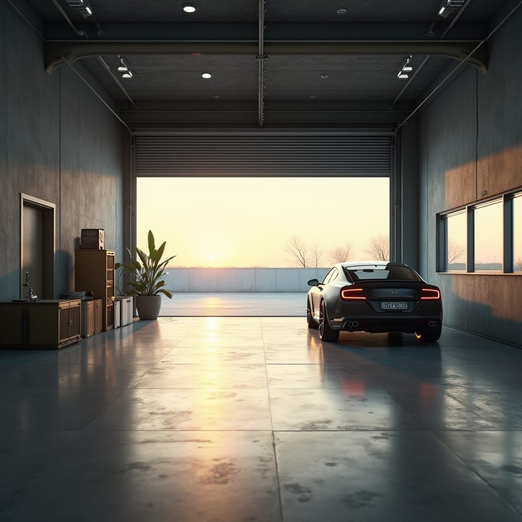 Modern Garage Interior in Hyperrealistic Style