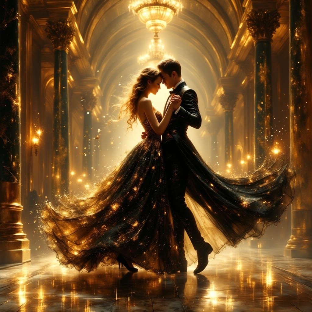Surreal Ballroom Dance in Ambient Twilight