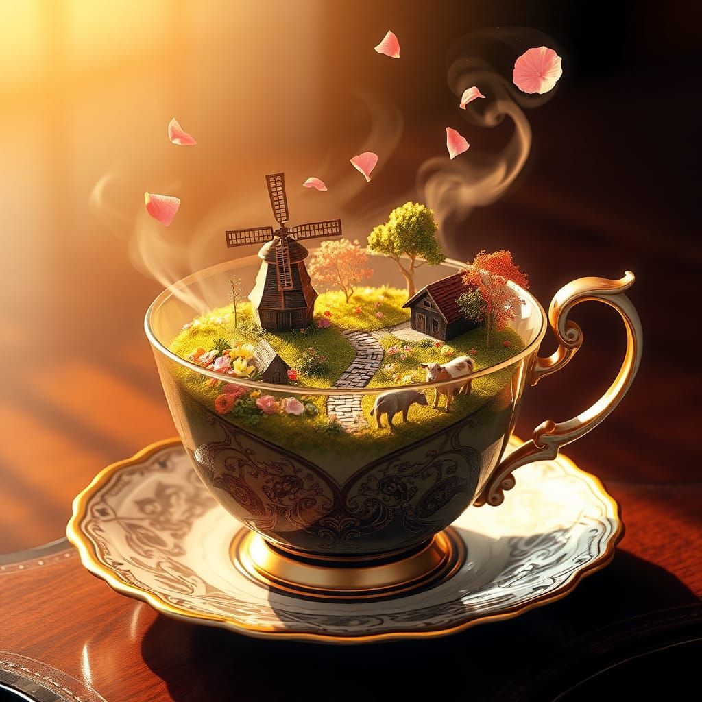 Teacup Diorama: A Surreal Miniature World