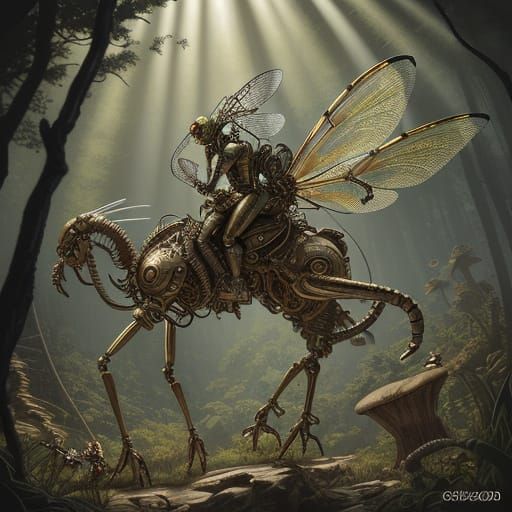 Glowing Steampunk Dragonfly Rider in Majestic Studio Ghibli ...