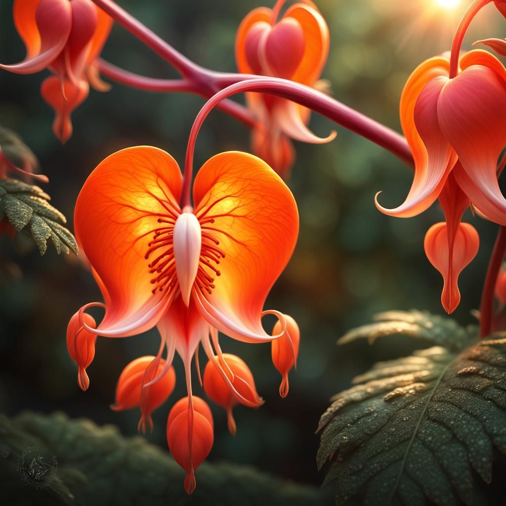 Sunset Bleeding Heart Flower with Fractal Effects