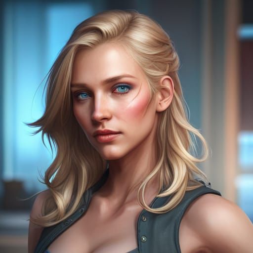 Pretty Blonde Teenager Portrait in Art Nouveau Style