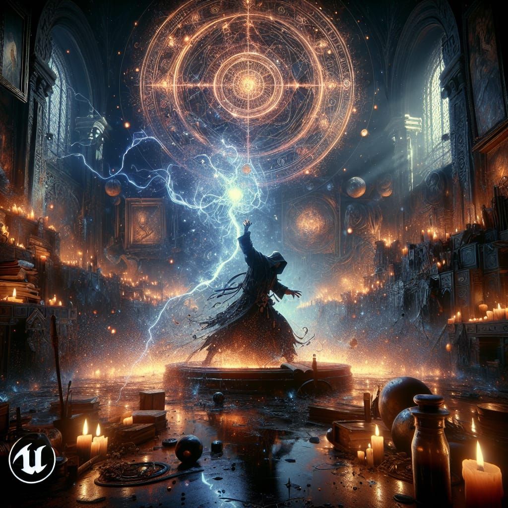 Dark Sorcerer's Lightning Incantation: Hyperdetailed Concept...