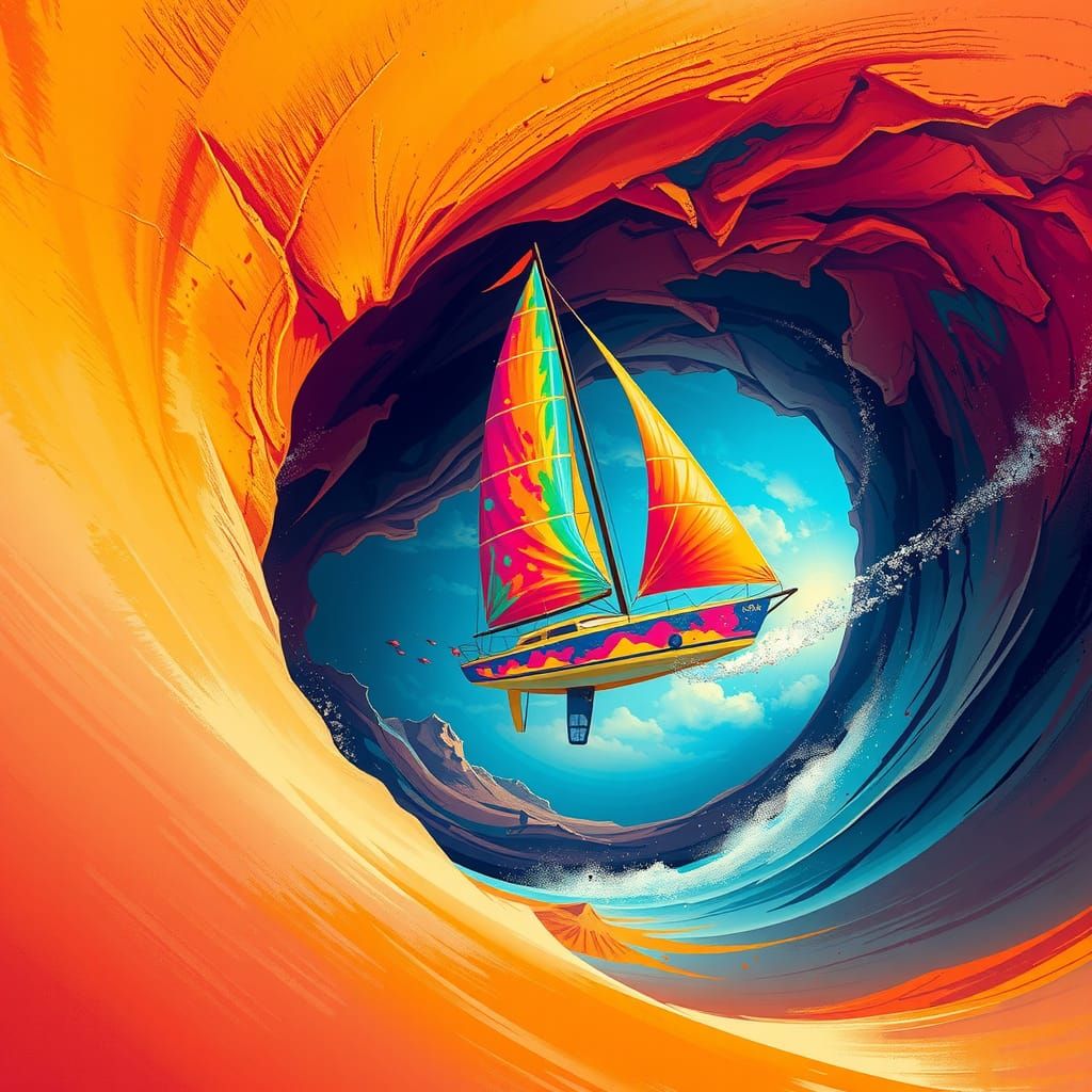 Sailboat Drifting in a Dreamlike Desert Landscape