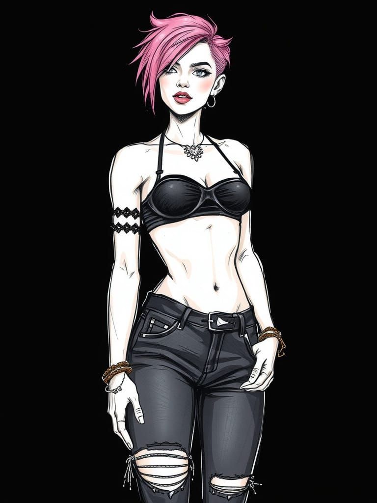 Stunning Punk Woman in Sketchbook Style