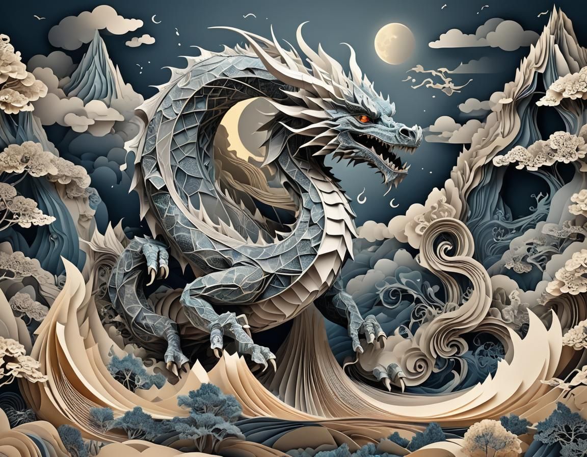 Dragon Emerges from Origami Pop-Up Book