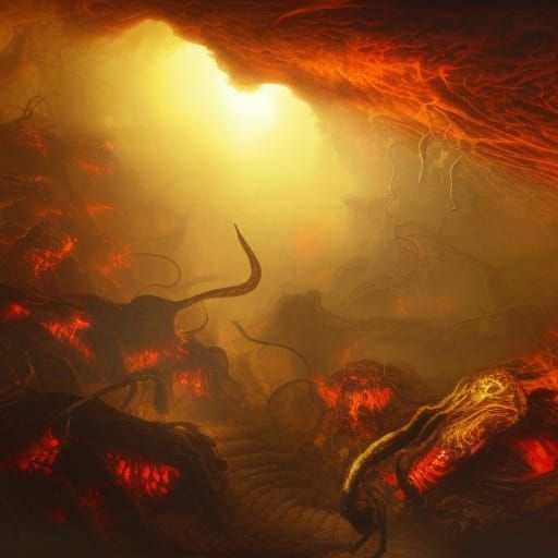 Inferno Rising: Hyperrealistic Souls Spilling onto Earth