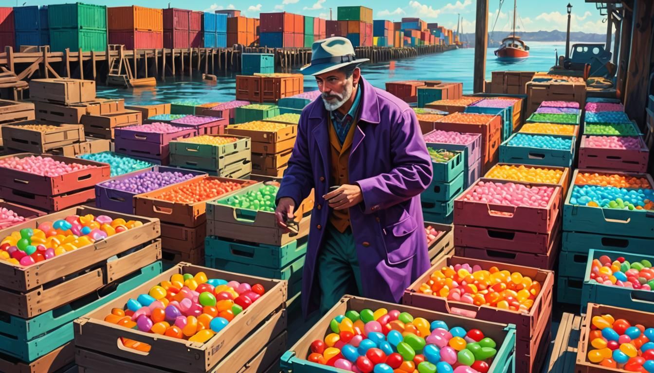 Longshoreman at Dock in Candy Art Style