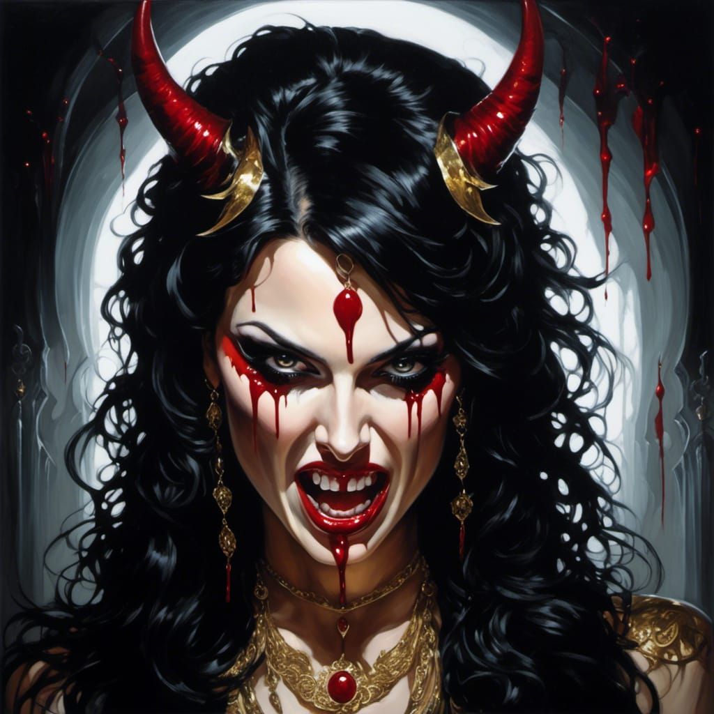 Feral She-Demon with Dripping Fangs